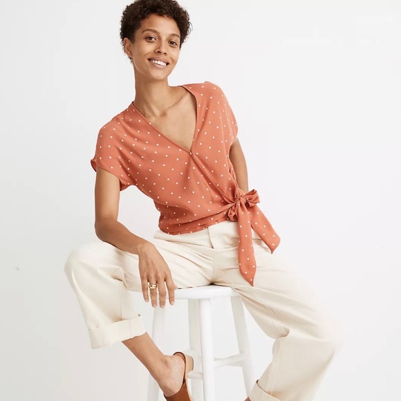 Madewell Tops - 🆕 Madewell Sash-Tie Wrap Top in Polka Dot